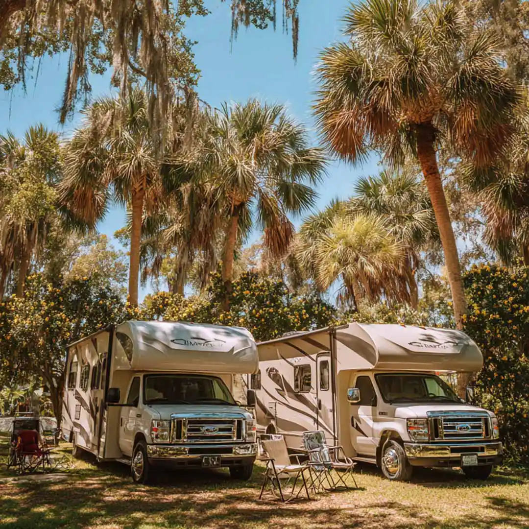 Two Class C in the snowbirding in Florida.