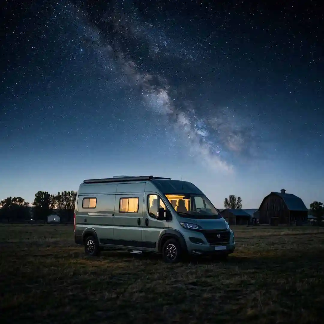 Class B under a starry night at a farm. 