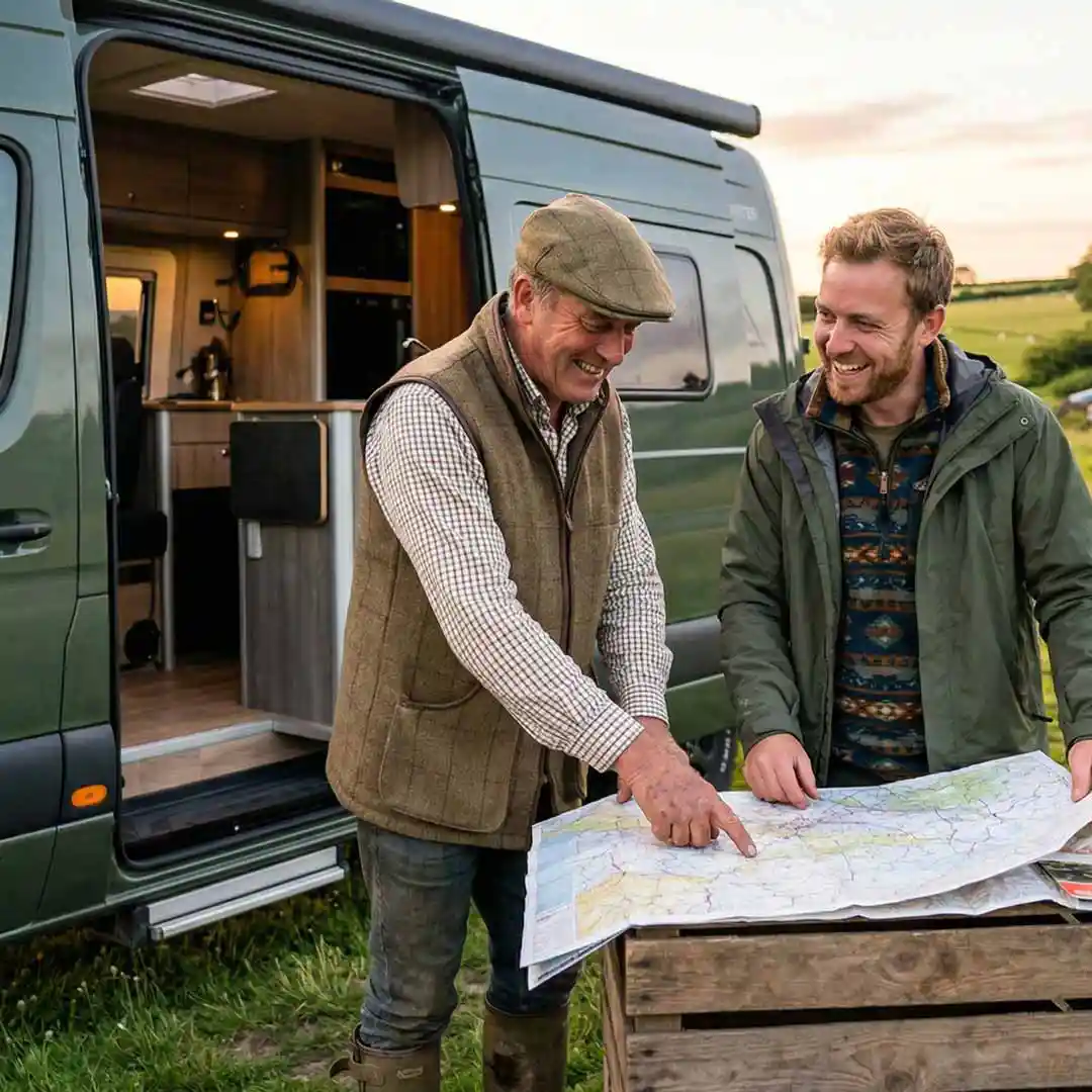 Older man and younger man looking at a map