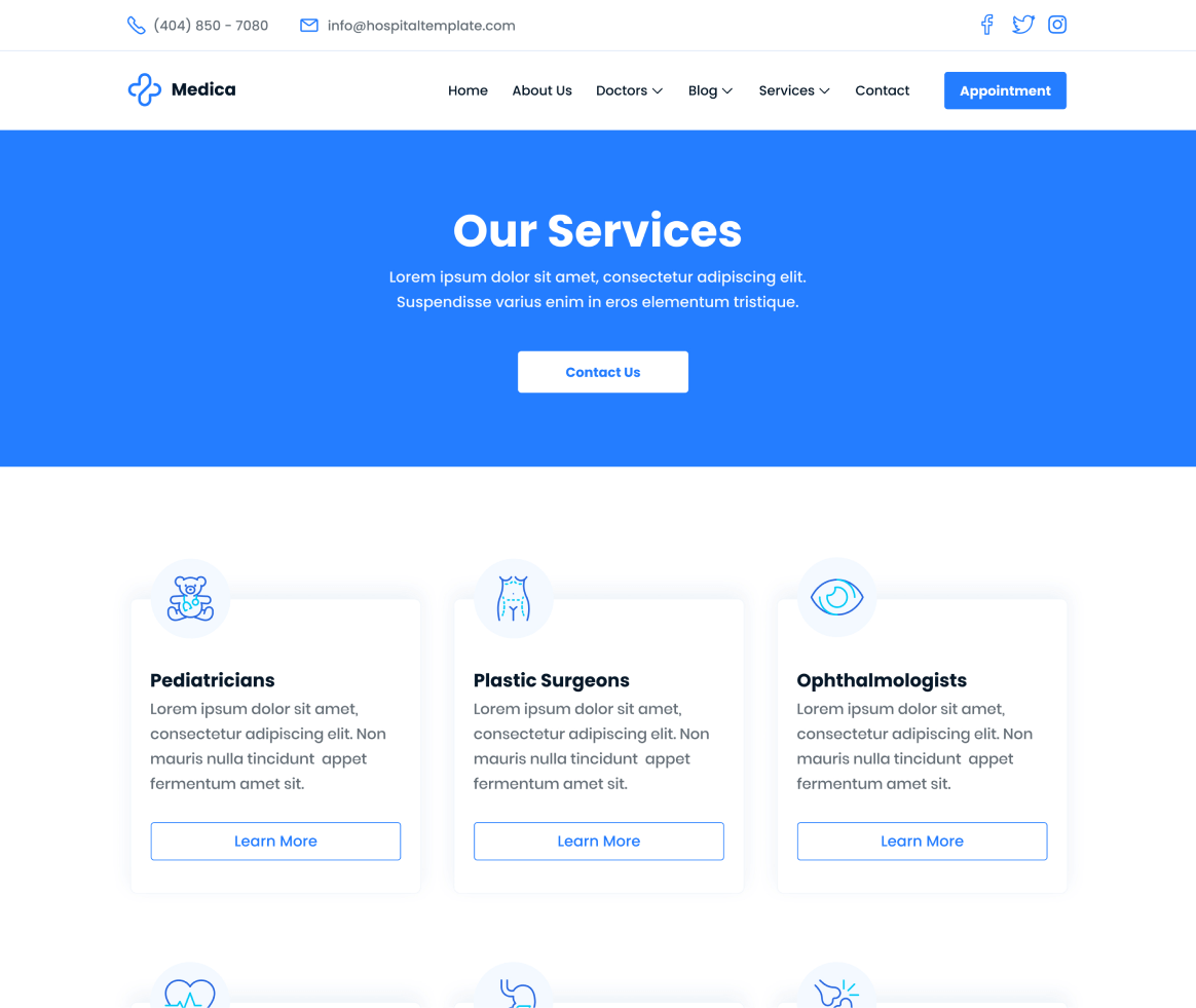 Medica - Services page - Hospital and Doctors Webflow Template