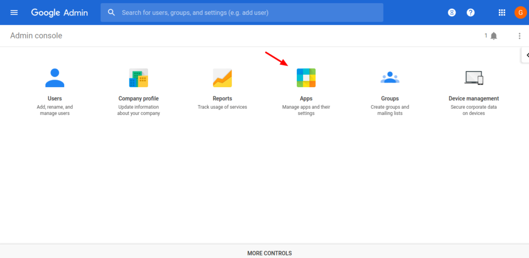 Go to Apps from Google Workspace admin console