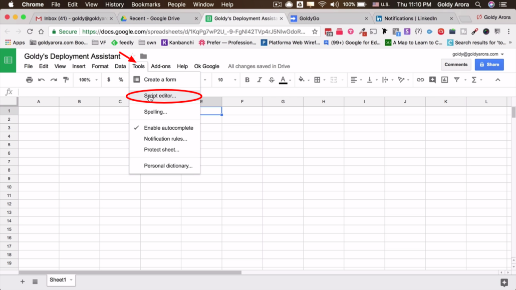 go to scripts in Google sheets