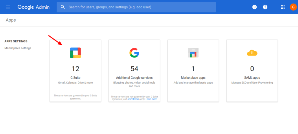 Click Google Workspace from admin console