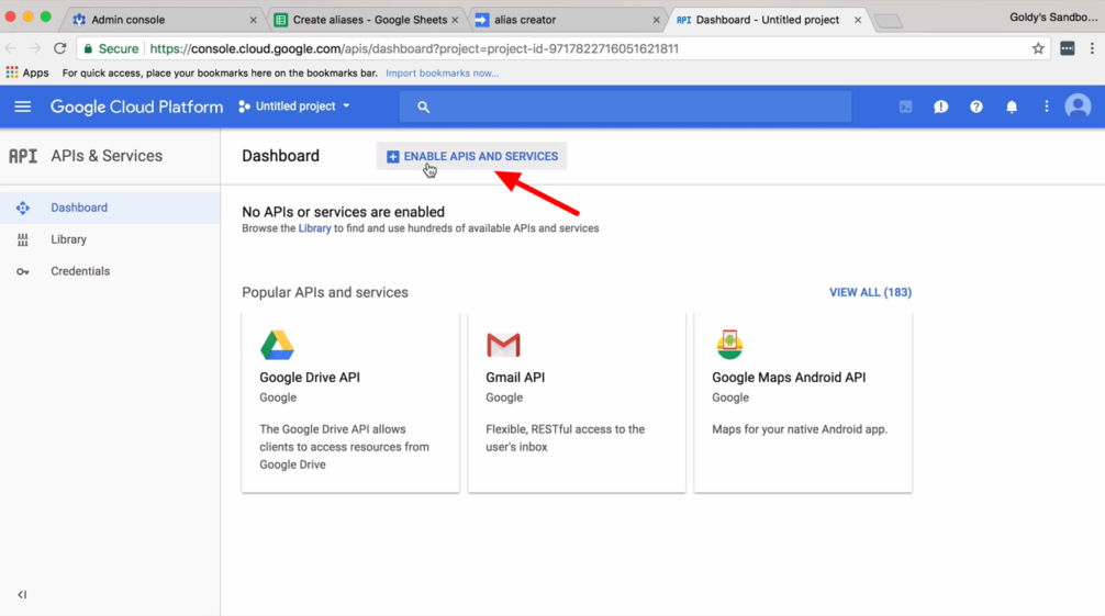 click enable API and services
