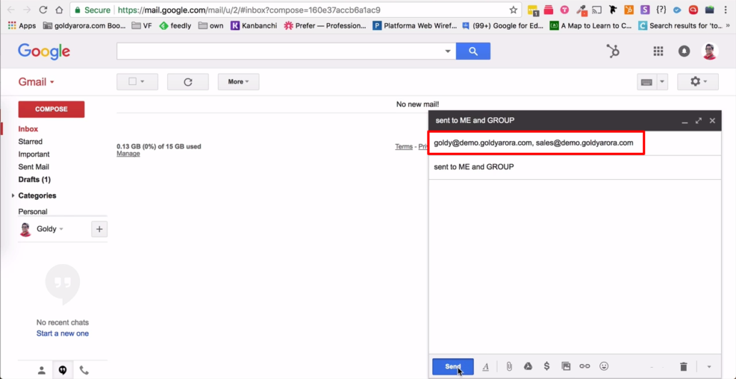 testing gmail filter where email is sent to group and personal email