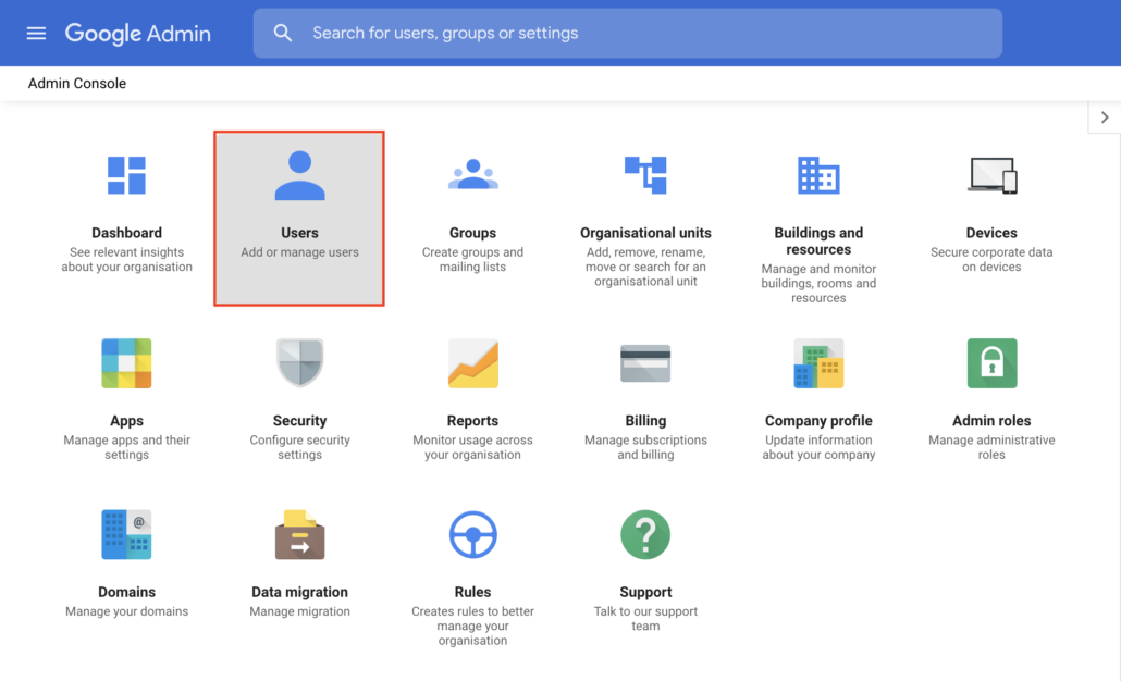 Go to Users in Google Workspace Admin Console