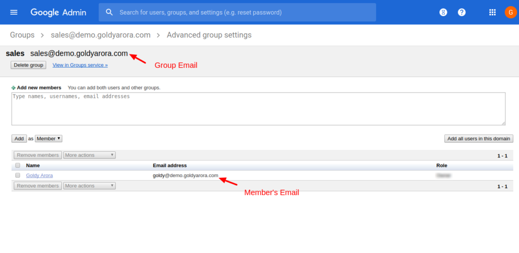 Google group with members example