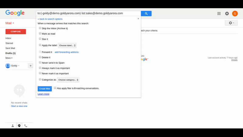 Create label for your Group filter in gmail