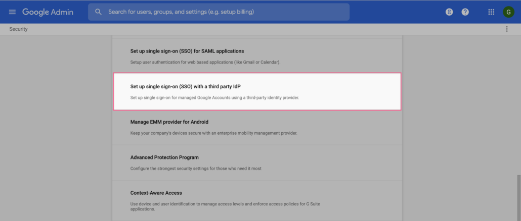 Click to start Google Workspace SSO setup