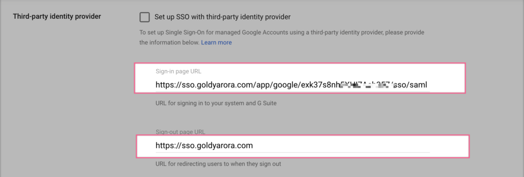 enter the SSO url you copied from Okta