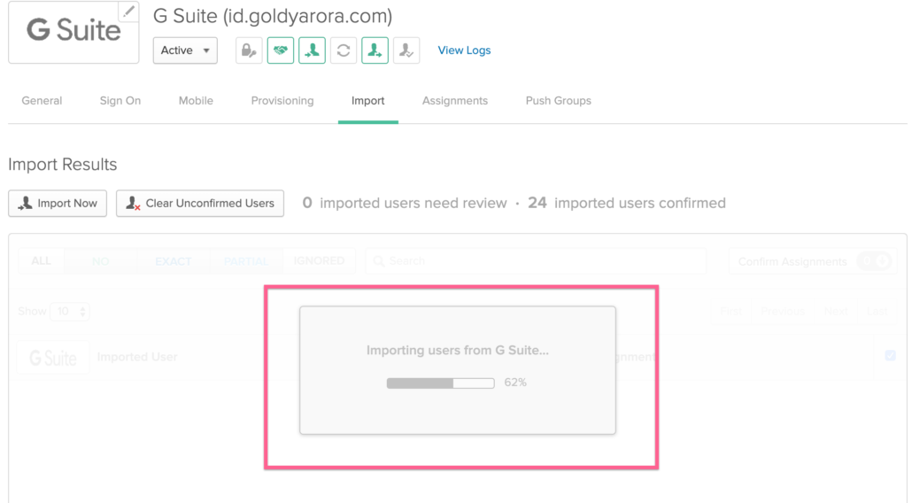 Google Workspace Imort will start getting users in Okta