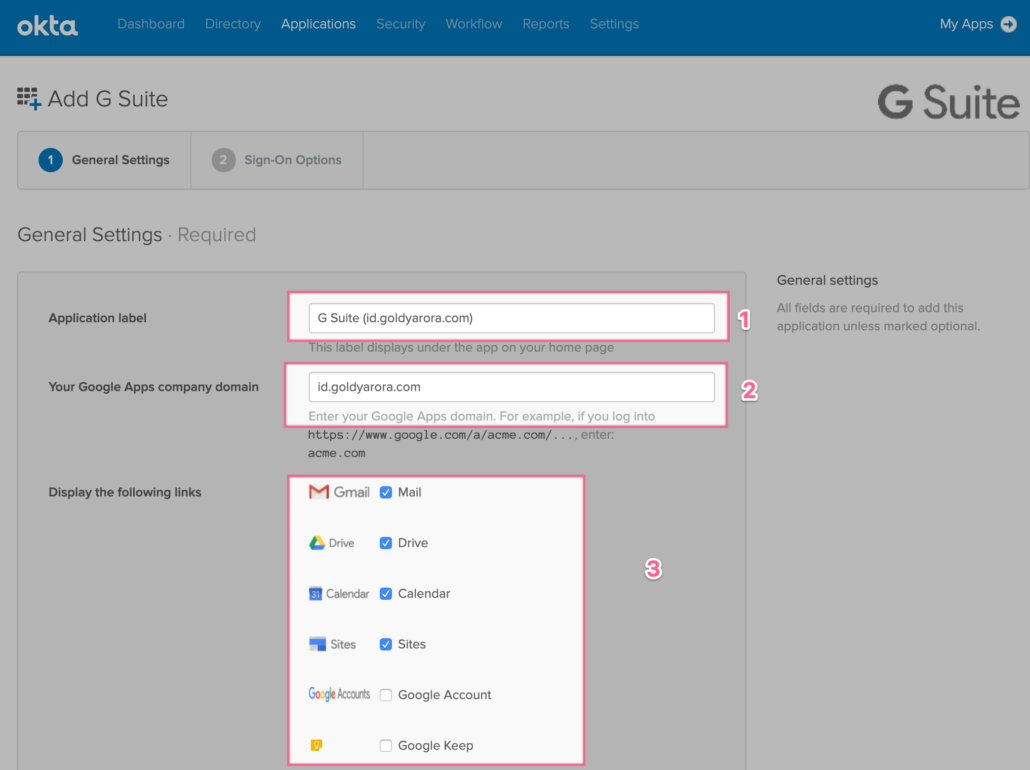 Enter your Google Workspace domain in Okta