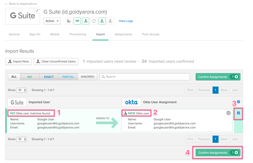 Map the new user from Google to Okta