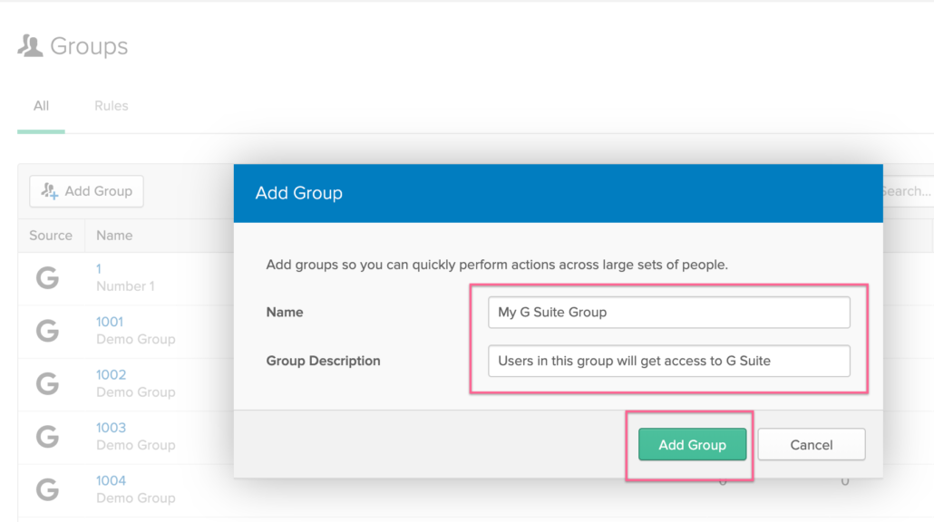 Create a new group in Okta