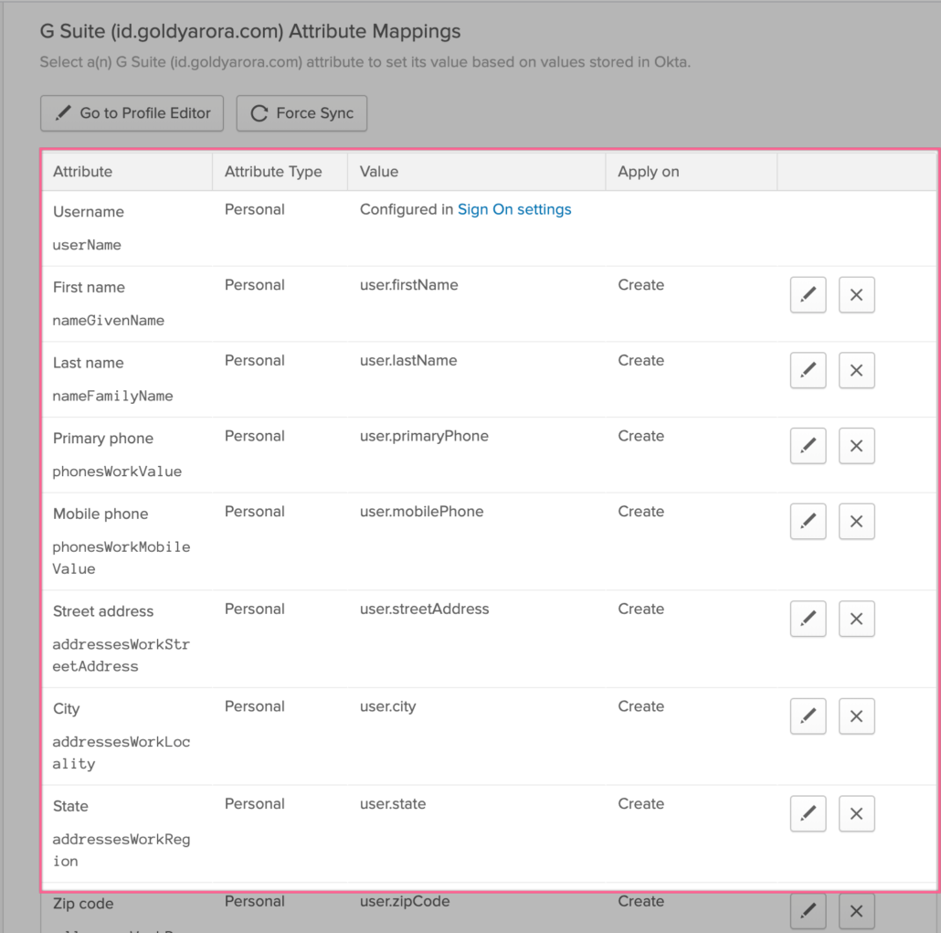 map google and okta attributes