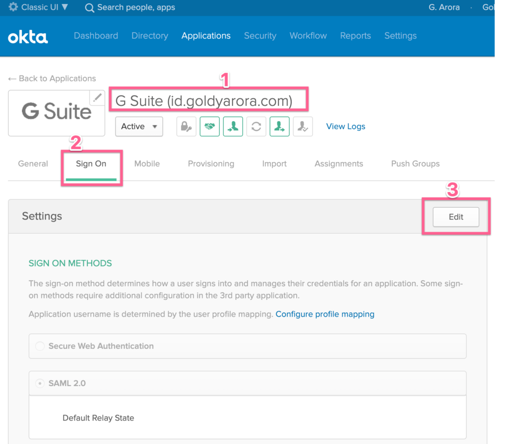 Go to Google Workspace App in Okta