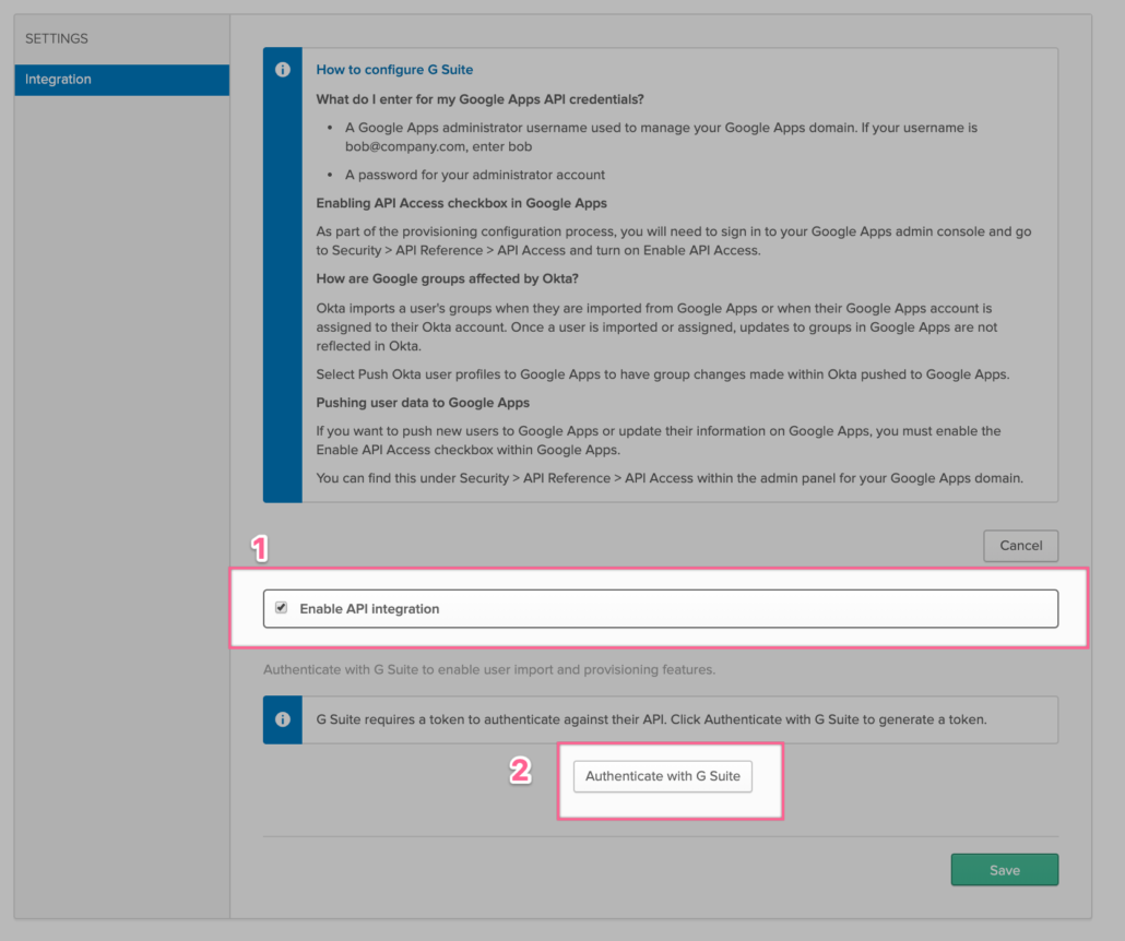 Enable Google API Integration in Okta