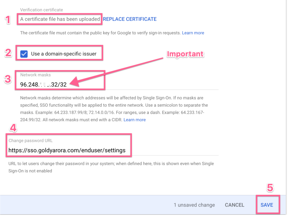 Google Workspace SSO Network mask