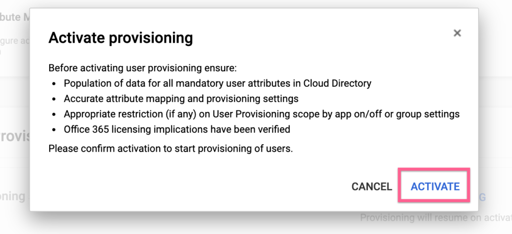 Activate provisioning from Google