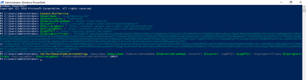 Enter powershell command to setup federation