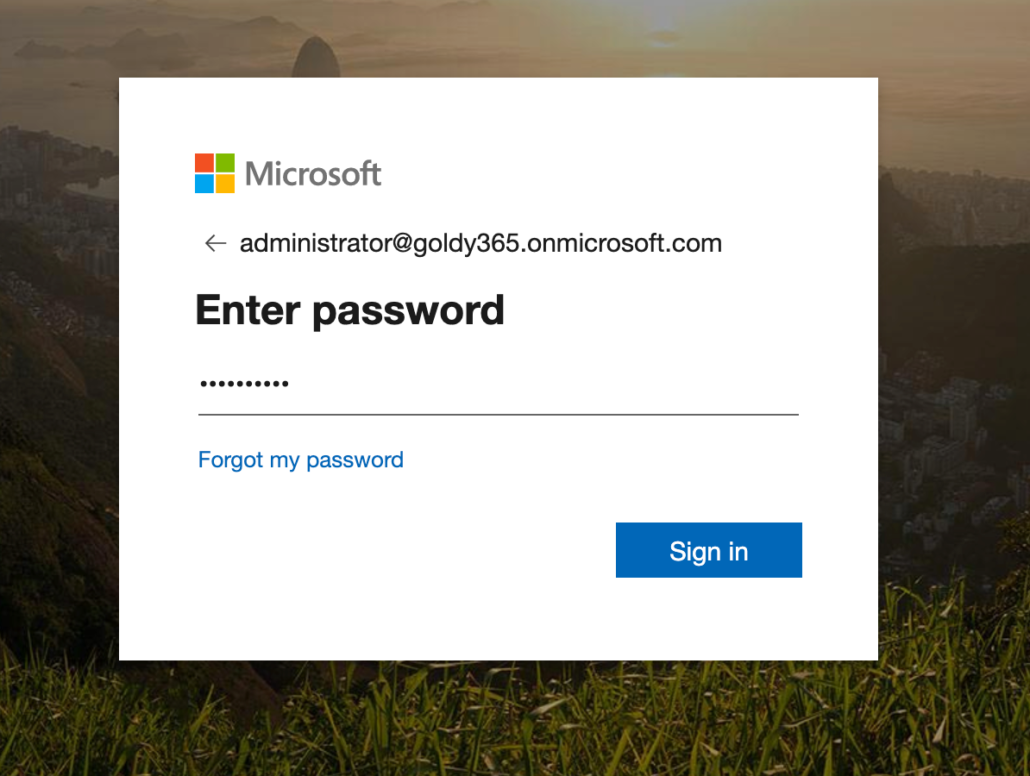 enter your office 365 administrator password