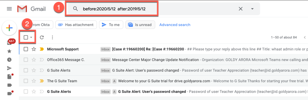 41. Delete Gmail emails between a date range