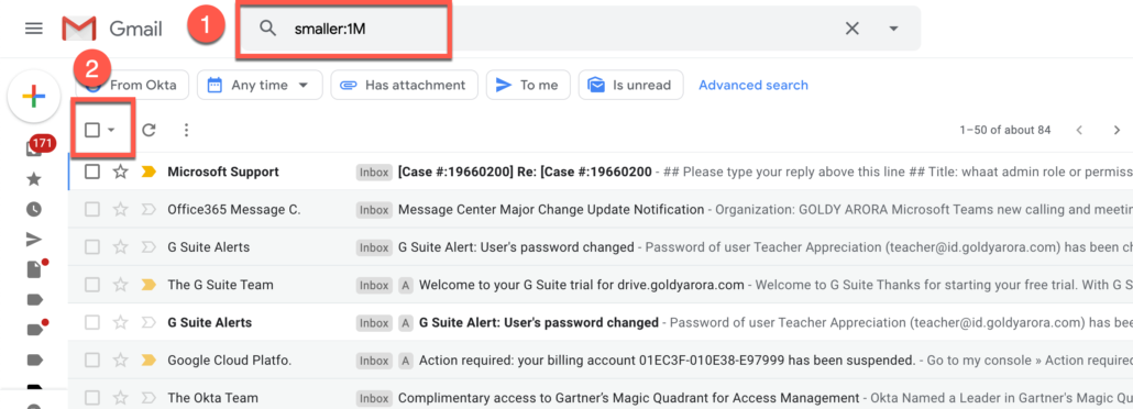 34. Delete Gmail emails by size (e.g smaller than 1MB)