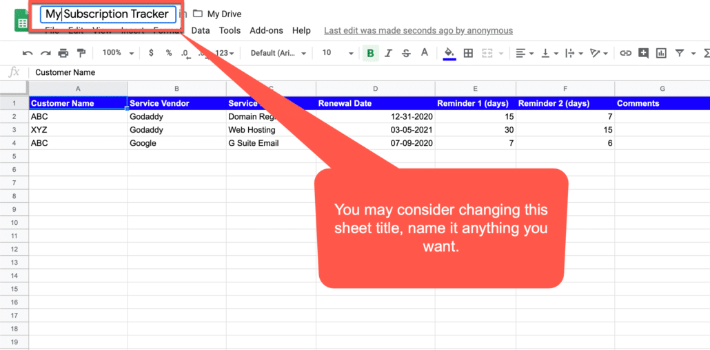 3. You may change the name of google sheet to anything