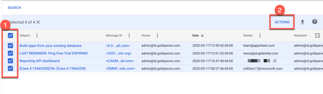 62. Select the Gmail emails you want to restore and click on Actions