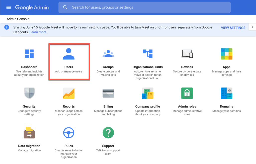 1. Go to Google Workspace Users in Admin console