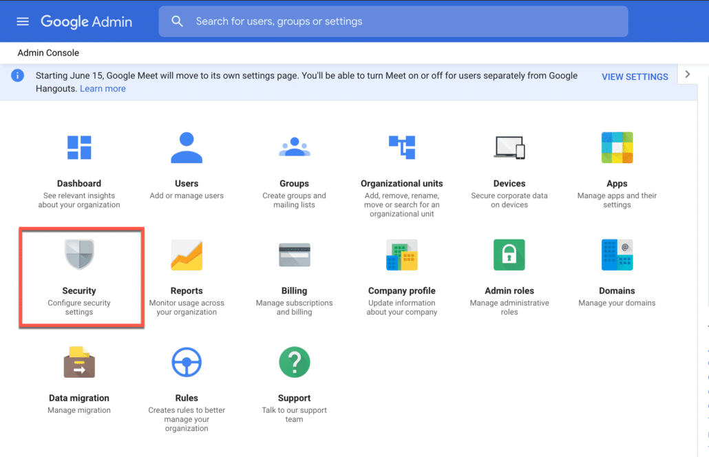 7. go to security in g suite admin console