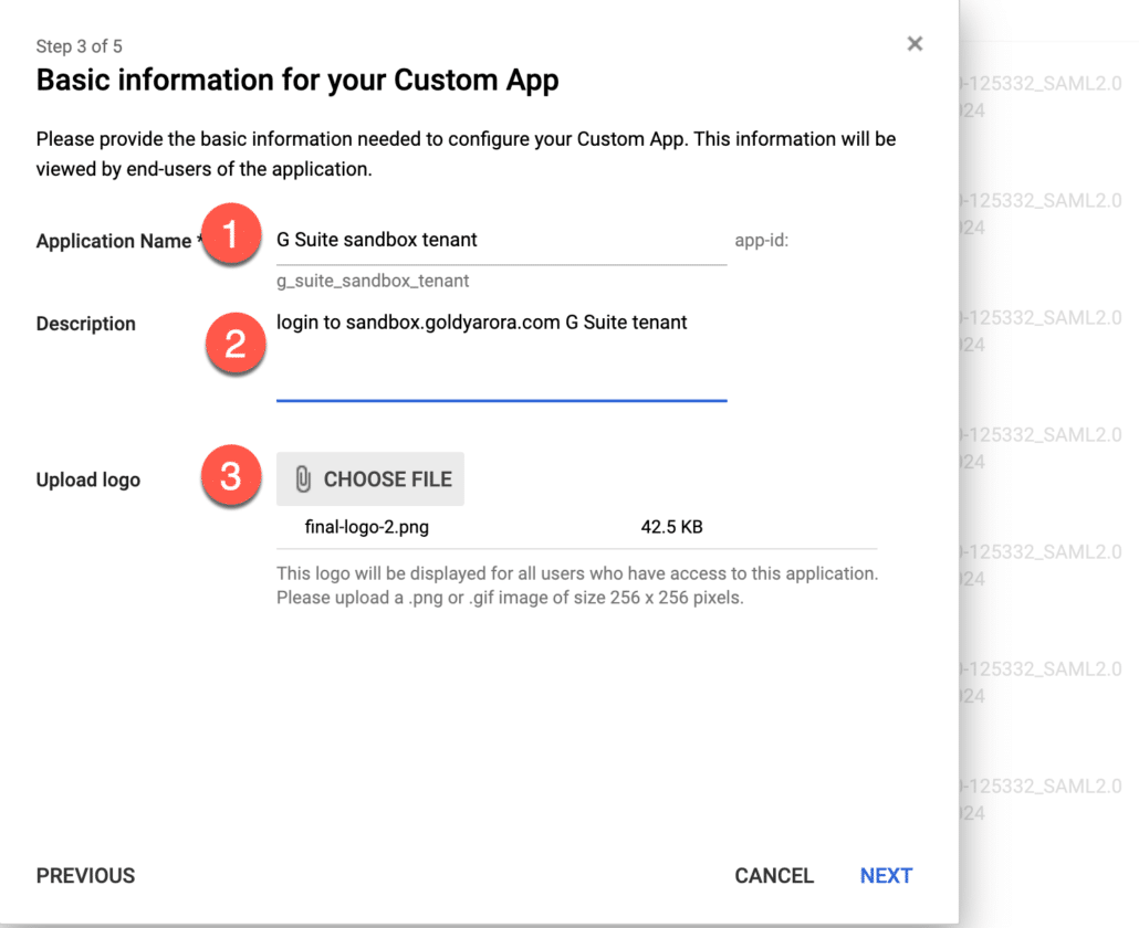 6. enter your saml app details