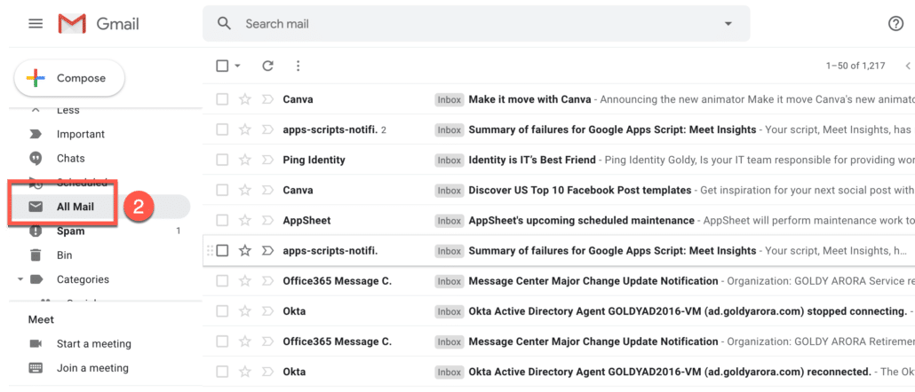 2. Click on All Mail label to see all your archived emails