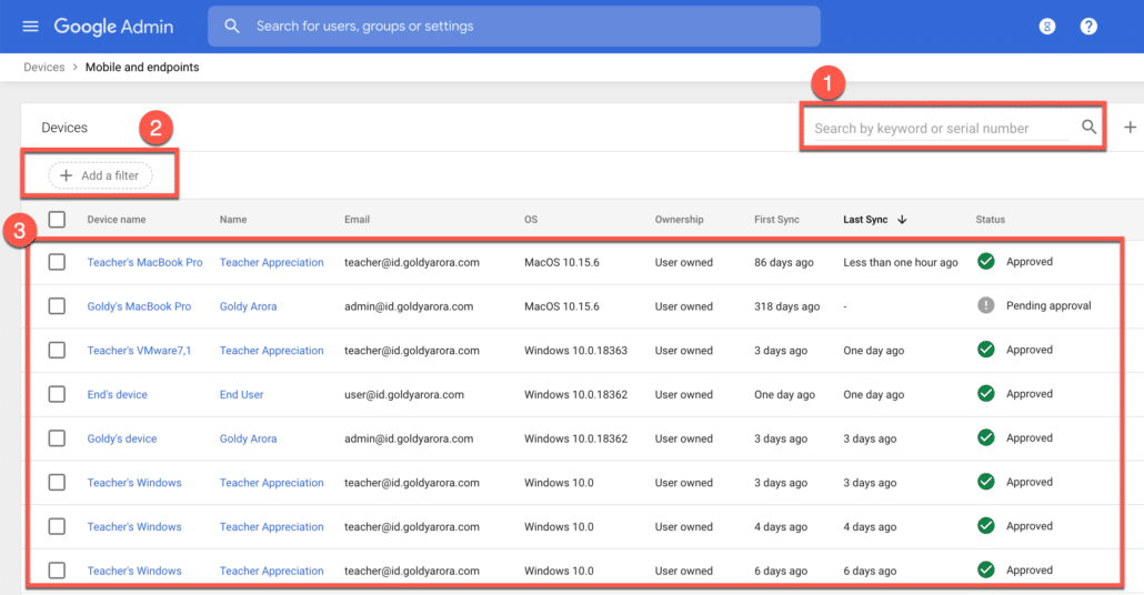 39. You can search and filter windows devices in Google Workspace