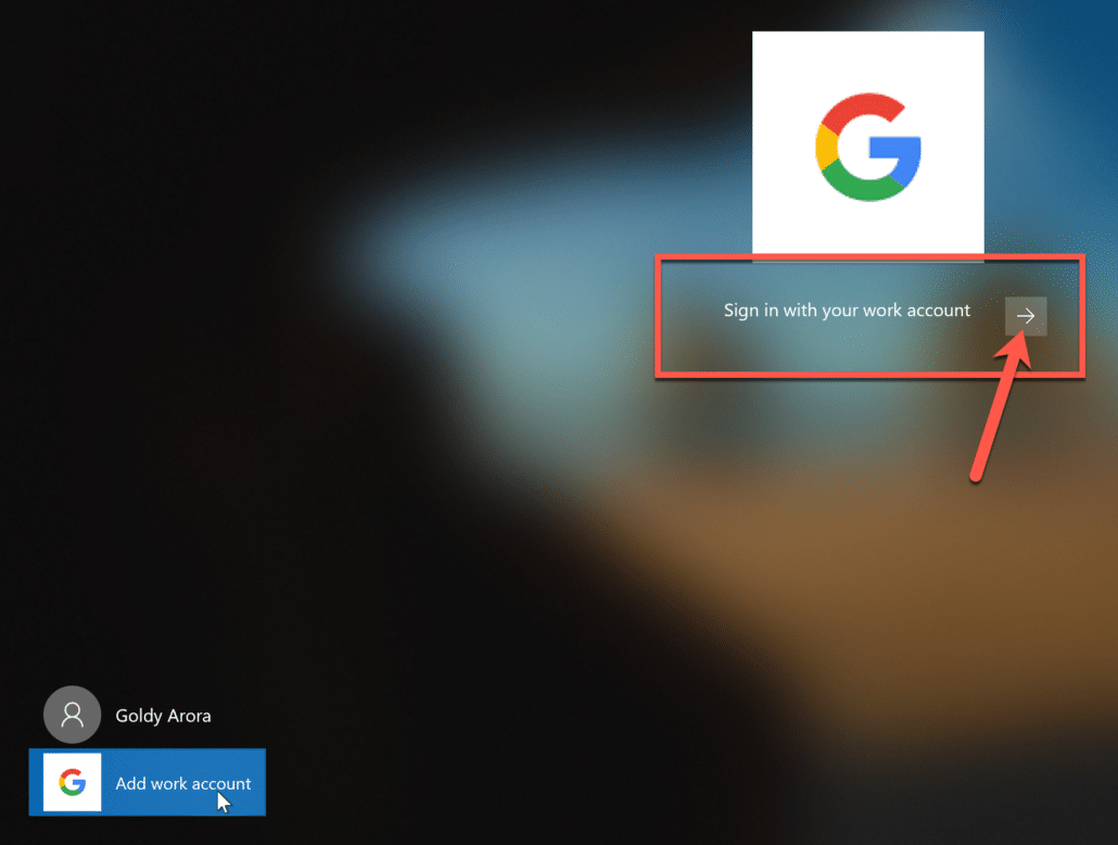 14. click on sign with your work account arrow