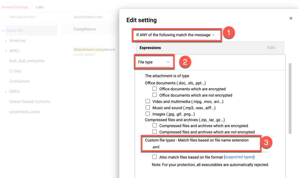 12. select file type in attachment compliance rule