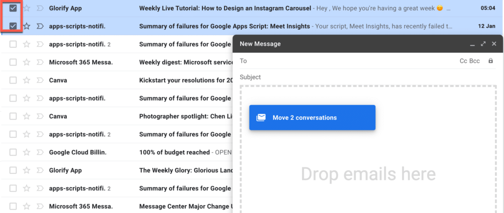 3. Select the emails and then drag to Gmail window