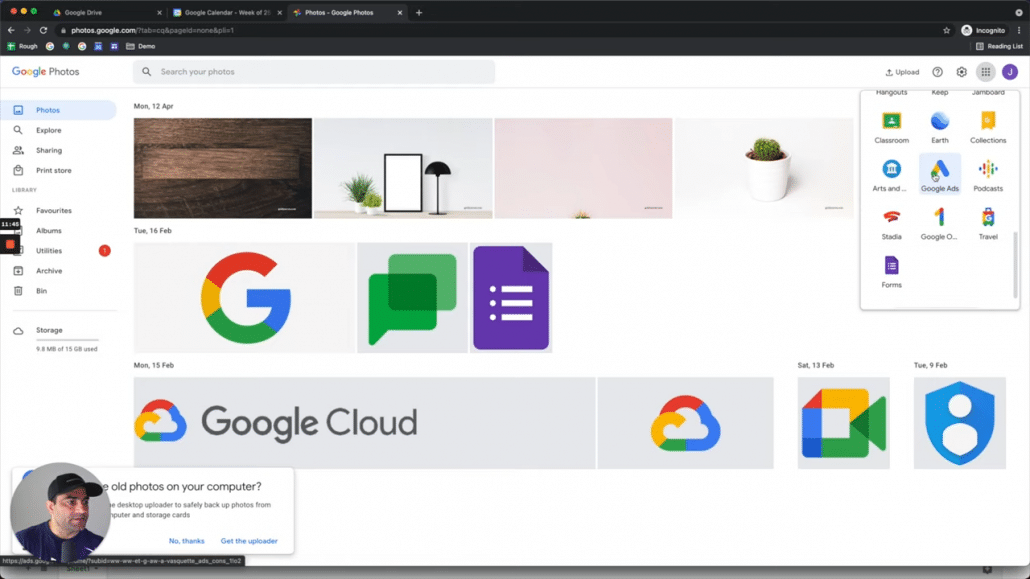 38. i Hve some photos here in my drive and then click on Google Ads