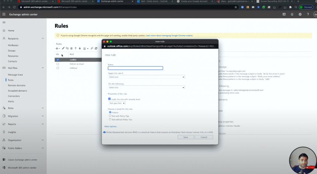 22. Now we will click on the plus sign to create a new rule make sure to click on more options .