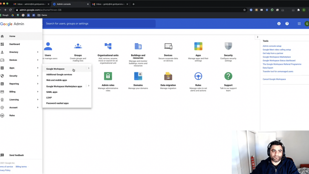 5. I will go to google admin console. In apps will go to Google workspace