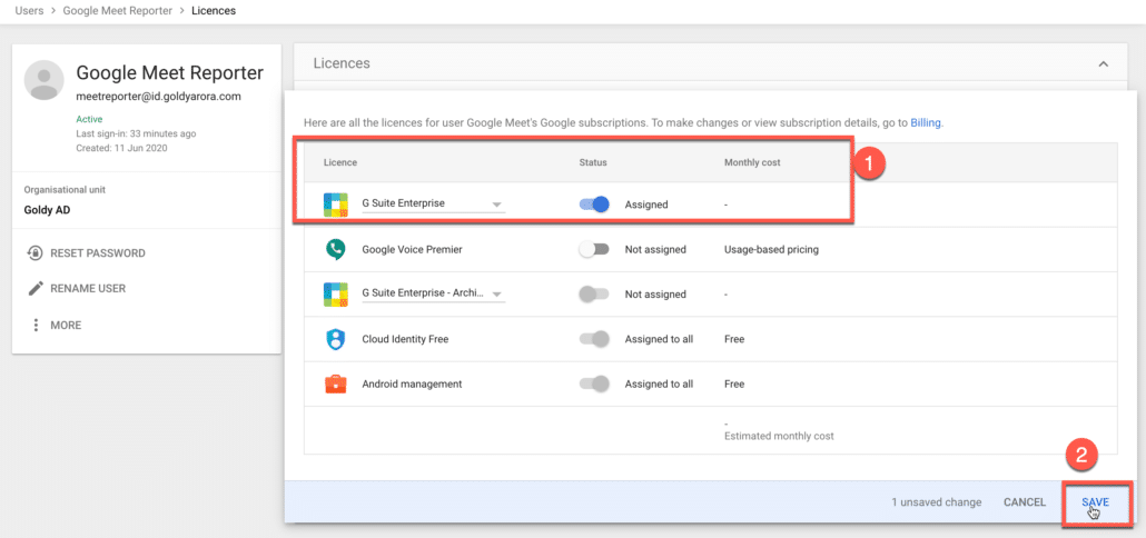 1.1 Assign Google Workspace license