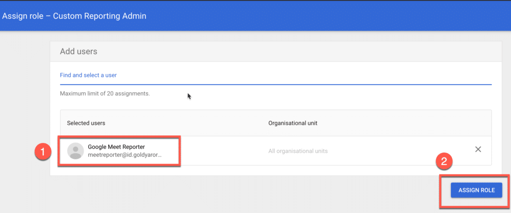 4. Assign the new reporting custom role to meet user