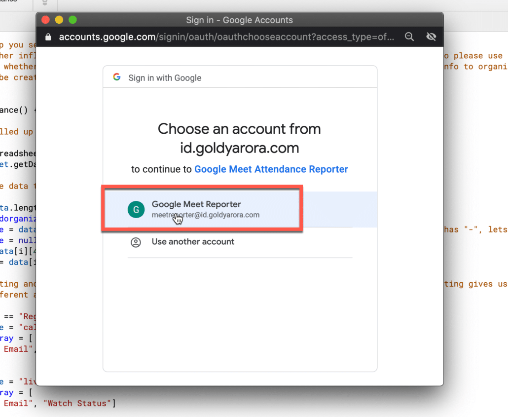 27. Select your Google Workspace google meet account