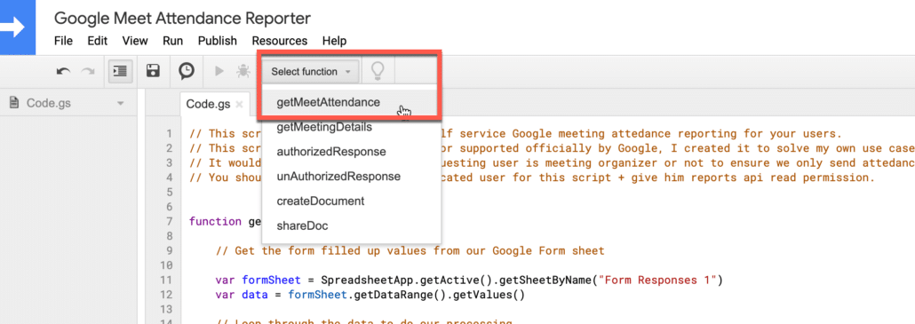 24. Select getMeetAttendance function