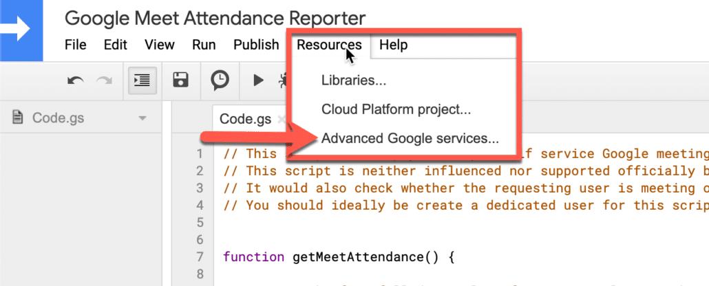 18. Go to resources and click on advance google services