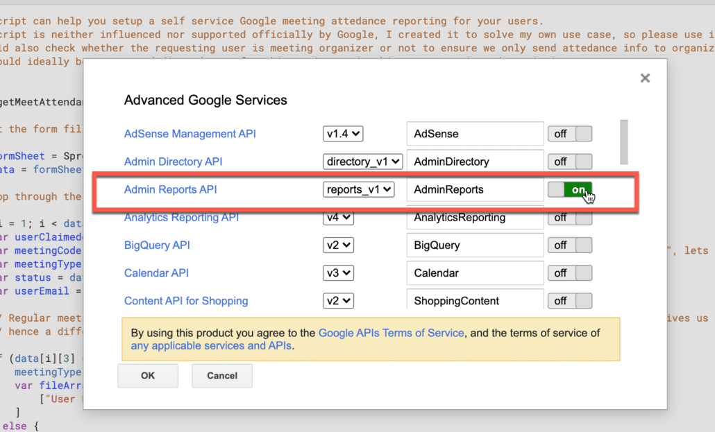 21. enable admin reports api