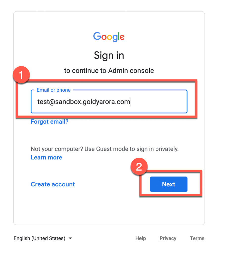 8. Enter your G Suite Essentials email address 1