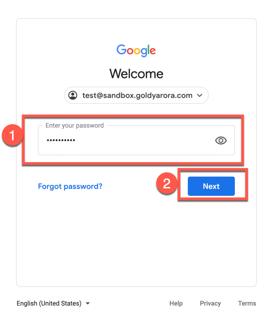 9. Enter your G Suite essentials password 1