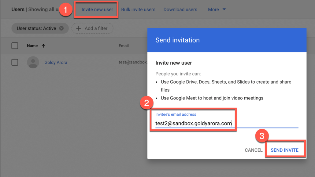 21. Click on Invite users for G Suite essentials 1