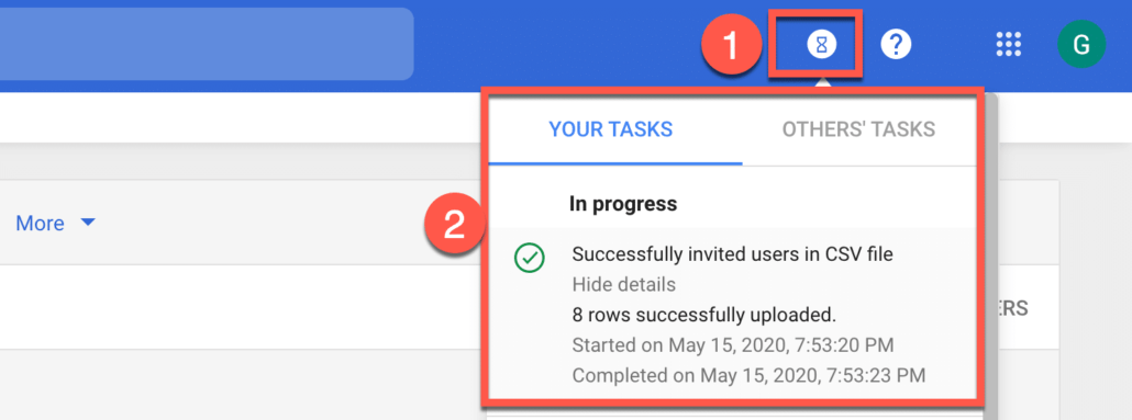 32. see the csv file progress in google admin portal 1